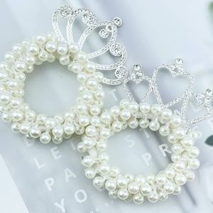 2 Pcs Pearl Crown Hair Ties White Pearl Beads Hair Scrunches Elastic Hair Bands